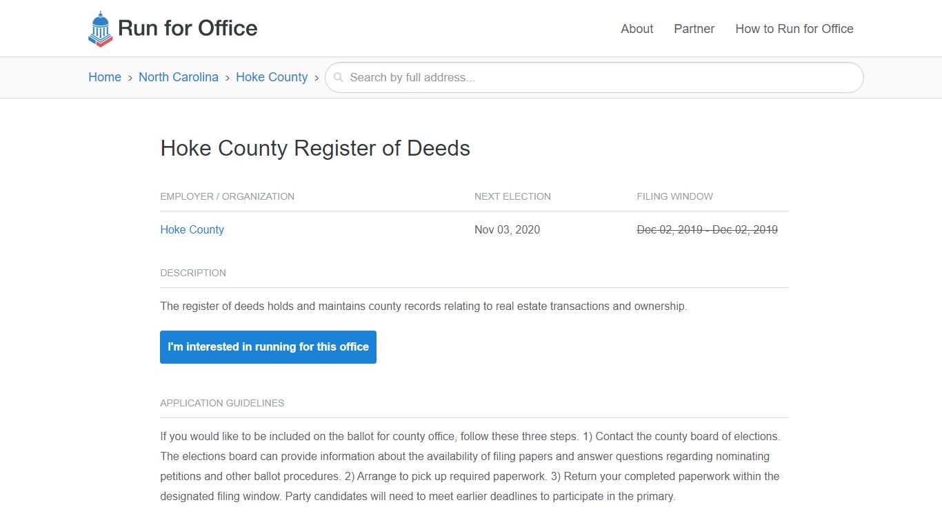 Hoke County Register of Deeds - Run for Office