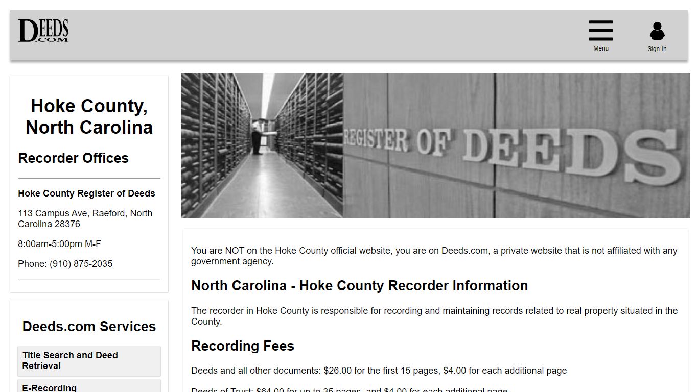Hoke County Recorder Information North Carolina - Deeds.com